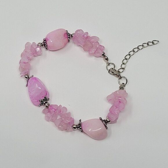 Natural Gem 2pc Set Pink Quartz Drop Earrings Pierced Bracelet Love Healing Gift - Picture 8 of 16